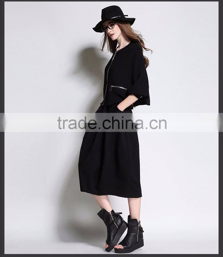 Women's Cropped Hangover Hoodie Long Sleeve Top Short Style Open Zipper Sweater Jacket Black Solid