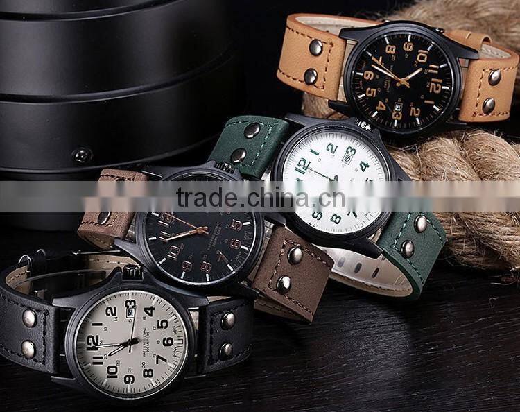 Fashion Leather Band Watches outdoor Sport Analog Quartz Date watch black matte