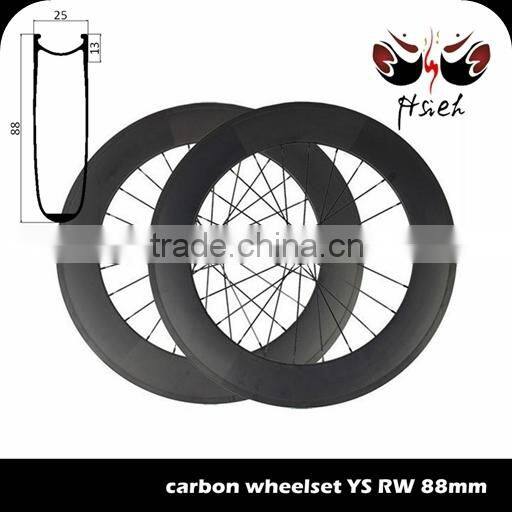 700C 88mm deep carbon track wheelsets high stiffness, clincher carbon track wheelsets for triathlon