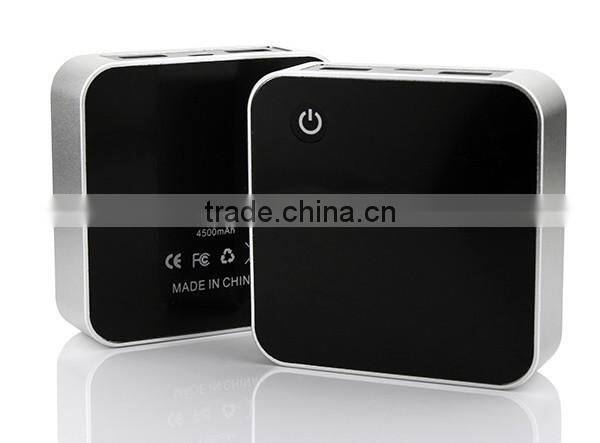 metal square dual usb mobile powerbank with illuminating logo