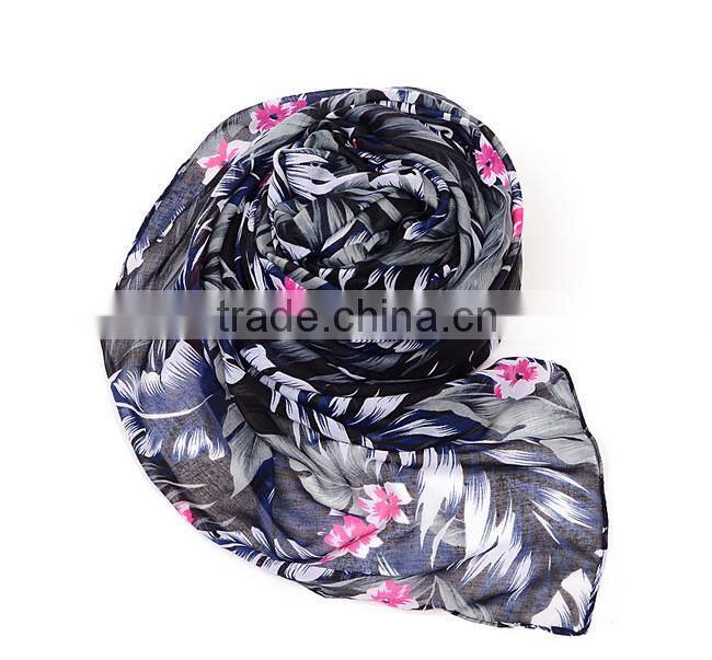 Newest style fashion flower printed silk scarf painting ladies chiffon scarf