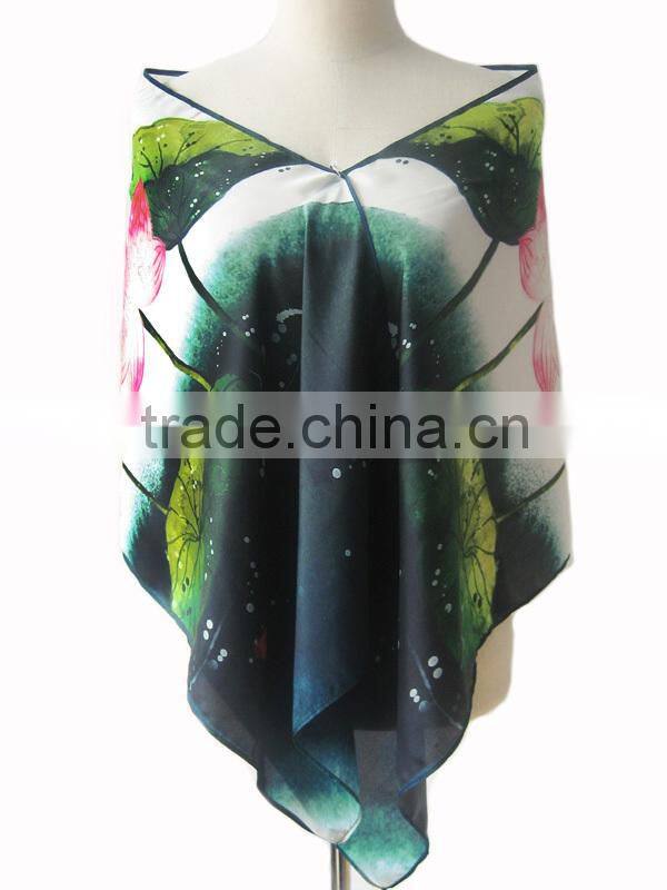 Lotus flower print digital print twill 100% silk long scarf suzhou silk