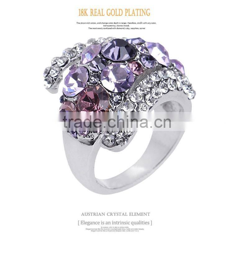 Twinkling 18k White Gold GP Purple Austrian Crystal Eyes Rings For Women