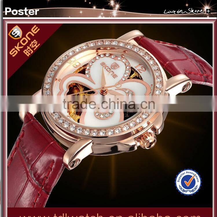 Newest Genuine Leather Skeleton Leather Wrist Watch