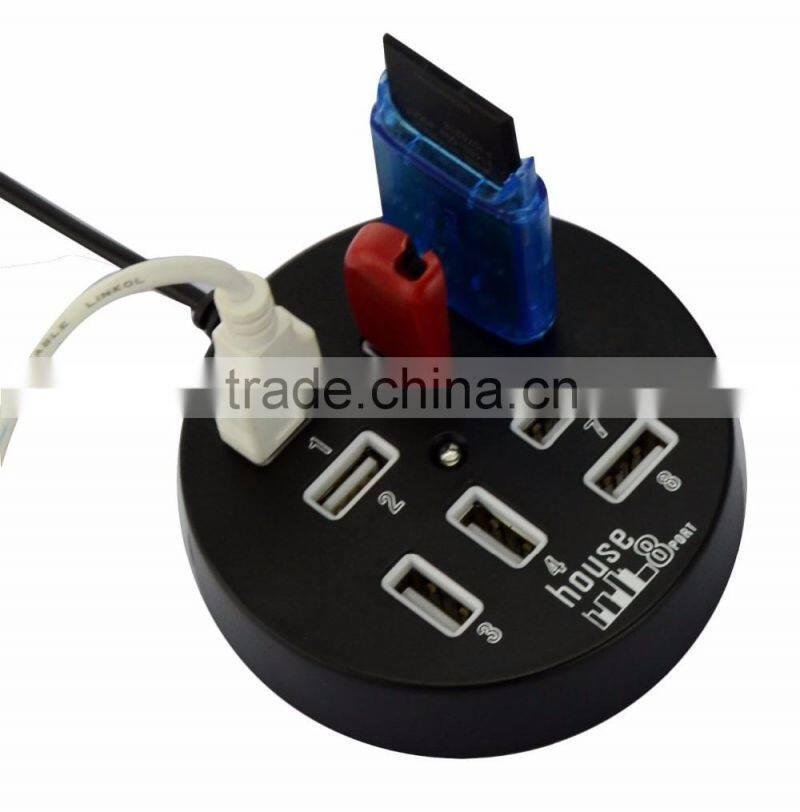 Hi-speed Round 8 Ports USB 2.0 Mobile Charger For iPhone iPad Htc Samsung and Tablets And Other USB-Powered Devices