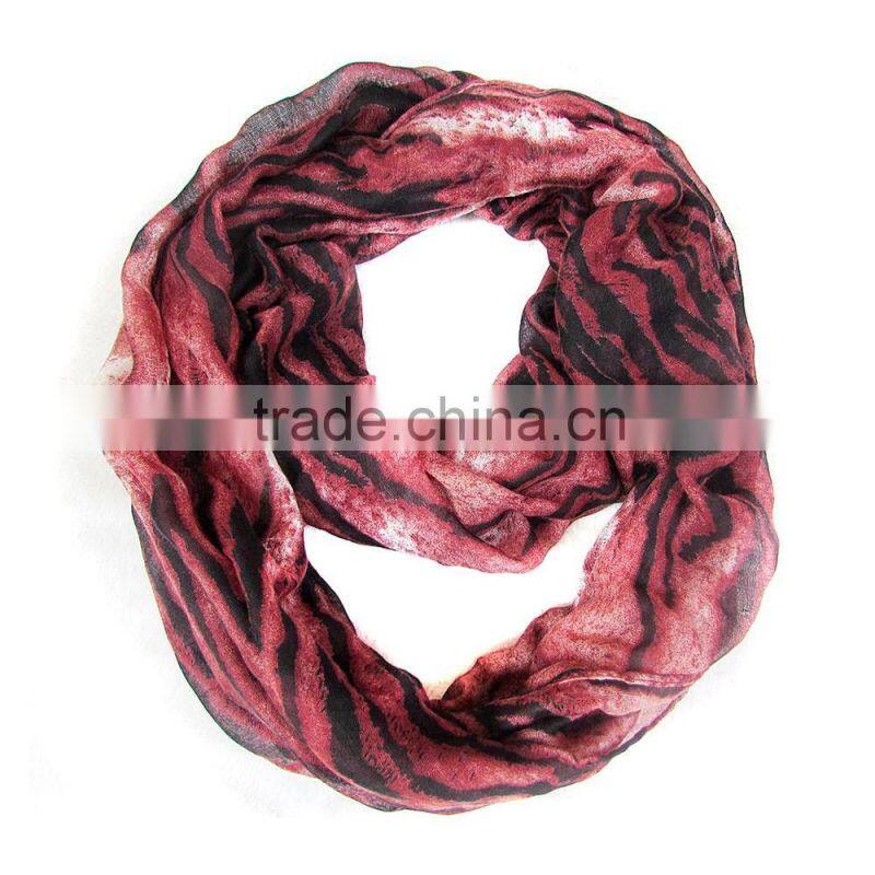 maroon color hot selling tiger stripe printing circle stripe scarf