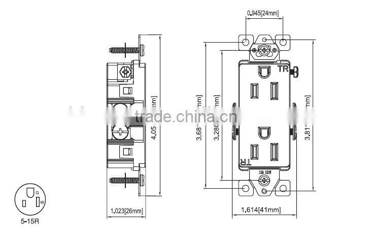 Residential grade 15A Decorator Tamper Resistant duplex receptacle