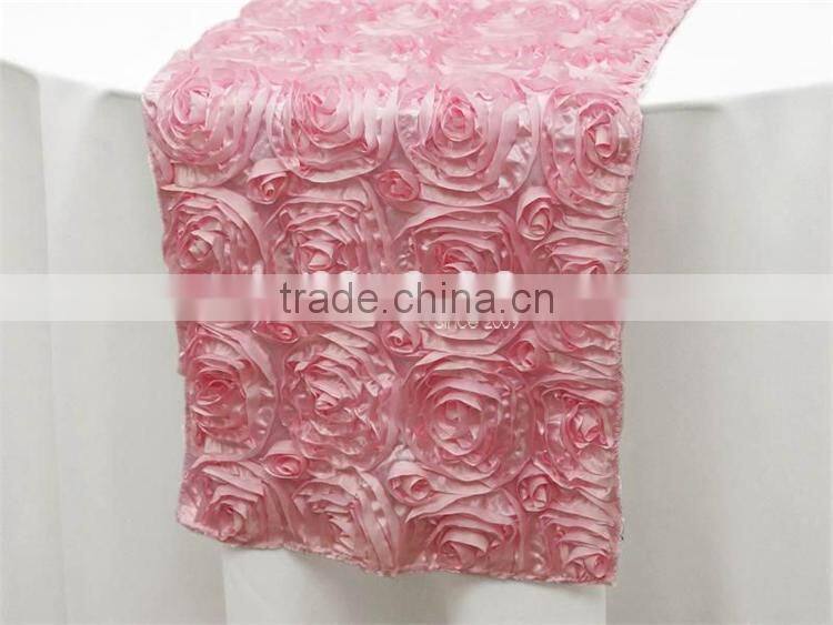 Satin rosette table cloth table runner for wedding banquet