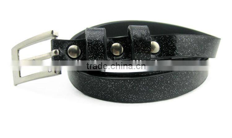 Ladies' Fashion Black Color Skinny Patent Glitter Leather Dress Belt
