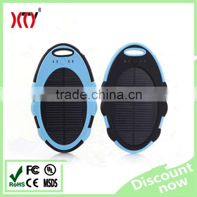 5000mAh waterproof travel solar power bank dual USB output CE RoHs certifications