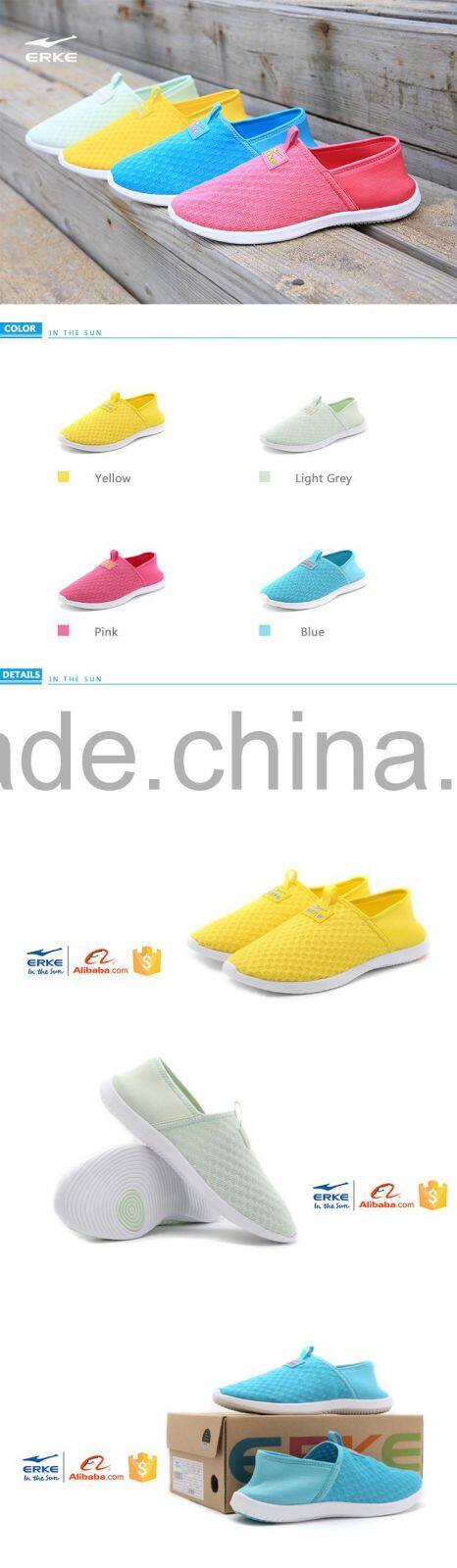 ERKE summer womens cream color casual shoes breathable beach aquatic shoes for girls full mesh flexible loafers couple syle