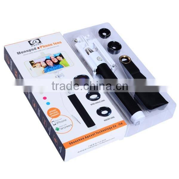 Apexel 4 in 1 set Selfie Stick with Cable 3.5mm and 3 in 1 Lens Wide Angle Macro lens Fisheye Lens for iPhone Samsung