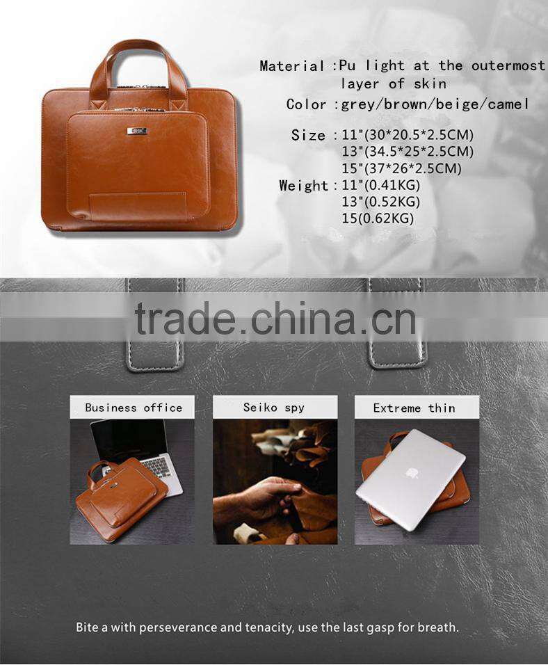 BUBM 2016 Portable Bag For Macbook Air 12 PU Leather Case Bag For Apple For Macbook 12" coffee color