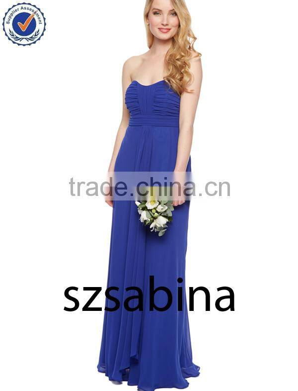 Newest Strapless Ruffle Royal Blue Floor length Bridesmaid Dresses Patterns bm00067