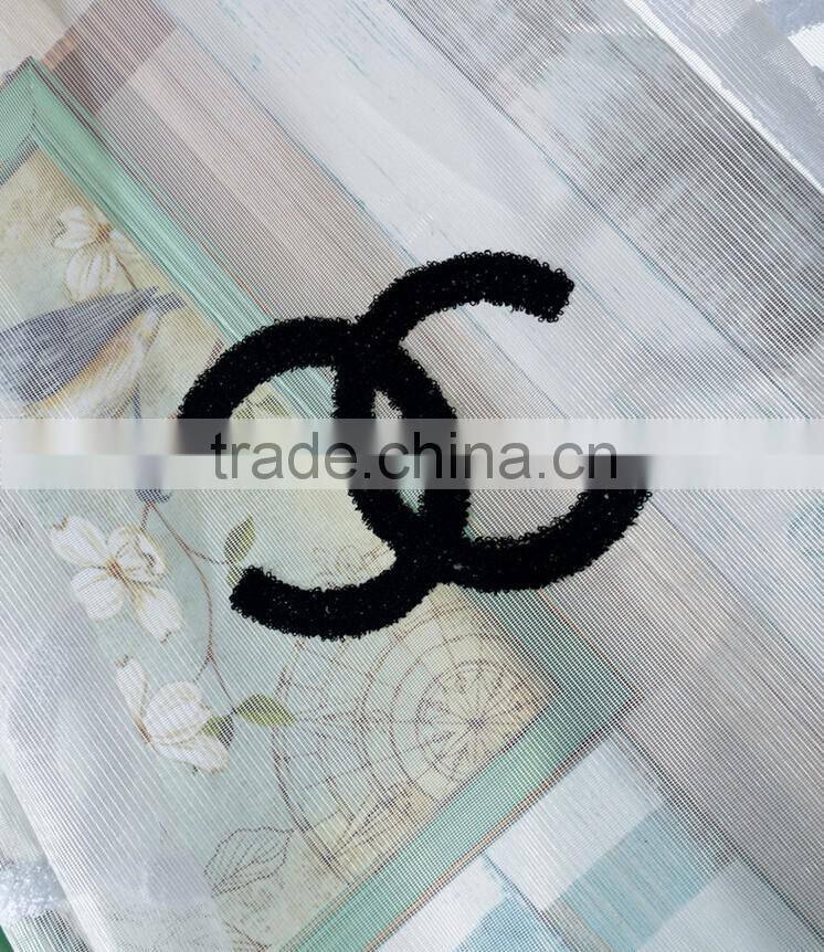 new arrival double 'C" pattern embroidered sheer curtain fabric