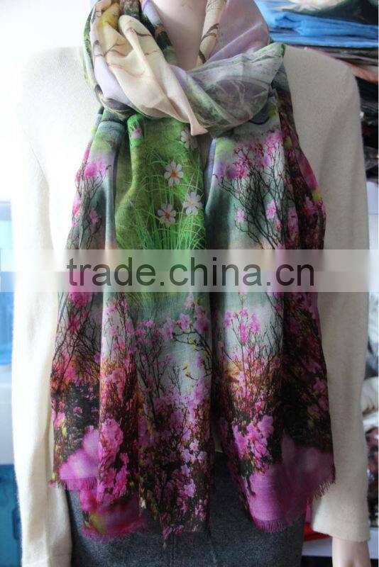 80s/2 wool worsted custom printed scarves shawl