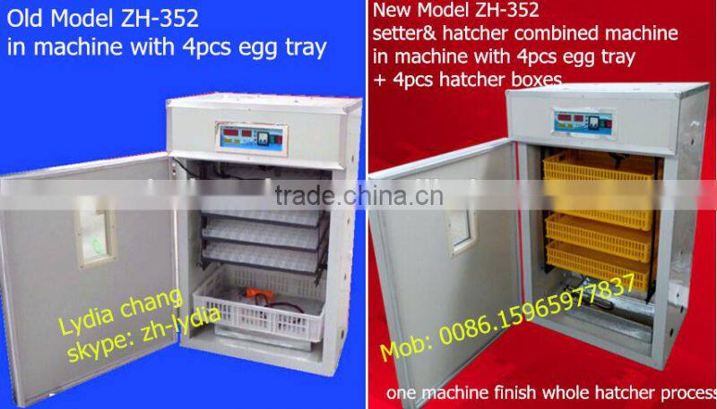 new type 352 chicken incubator with CE,setter&hatcher combined egg incubator from lydia