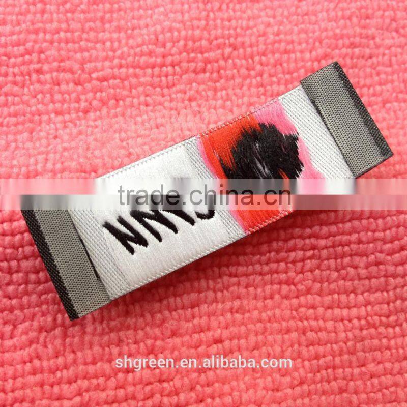 flower logo woven/weaving neck label with end fold