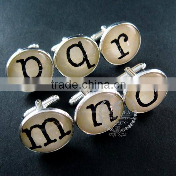 22mm silver plated initial alphabet letter collage glass cabochon round cufflinks fashion wedding cuff links 6600063