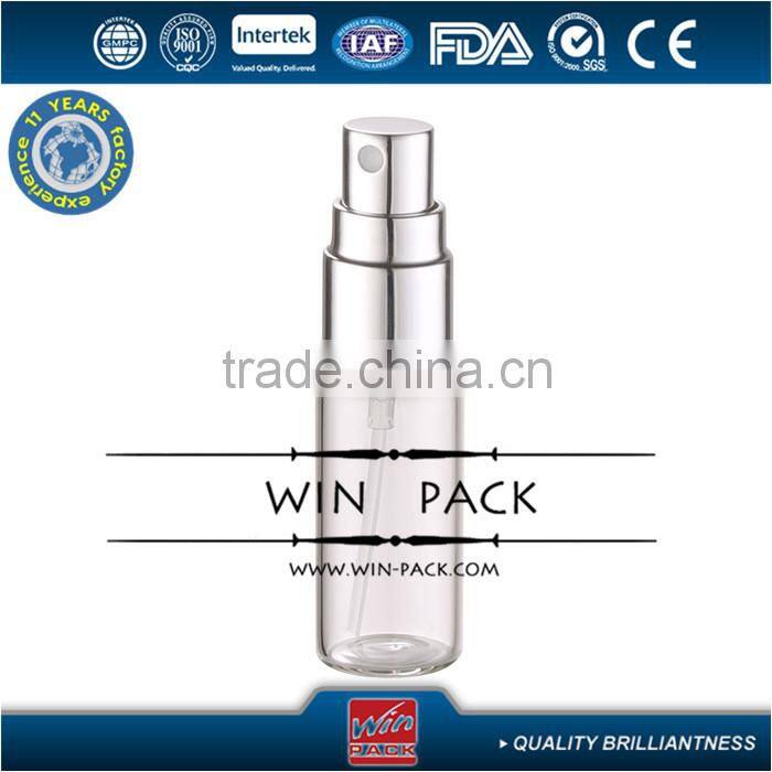 12ml clear tube perfume bottle with silver sprayer and metal cap, empty tube perfume bottle manufacturer
