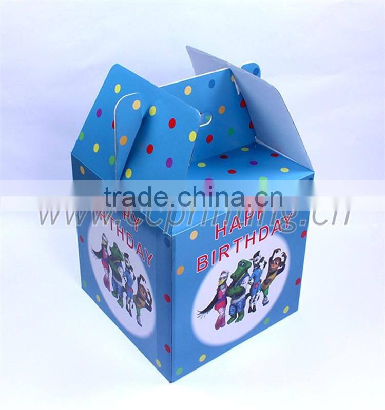Child birthday gift packaging corrugated toy box with die cut handle