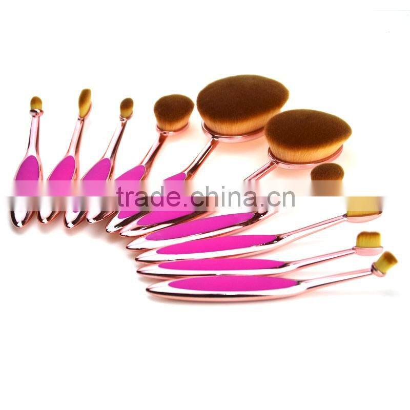 Synthetic hair private label foundation mermaid rose gold 10pcs pink oval makeup brush set