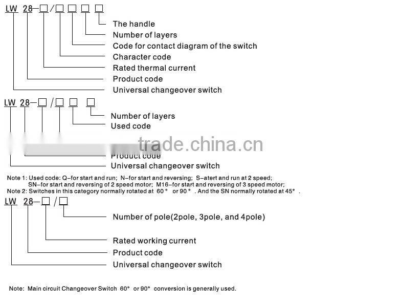 LW28-20 2P 690V 20A 3 positons Universal Changeover Switch Rotary Switch 200 amp changeover switch