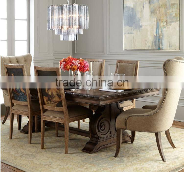 French Country Style Wooden Dining Room Set, Vintage and Retro Solid Wood Long Dinning Table and Chairs Set (BF01-X1161)