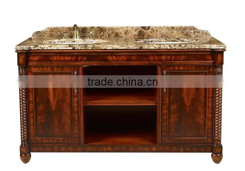 Luxury Hand Carved Wooden Bathroom Vanity Set, Retro Wooden Bathroom Vanity Cabinet With Double Sink