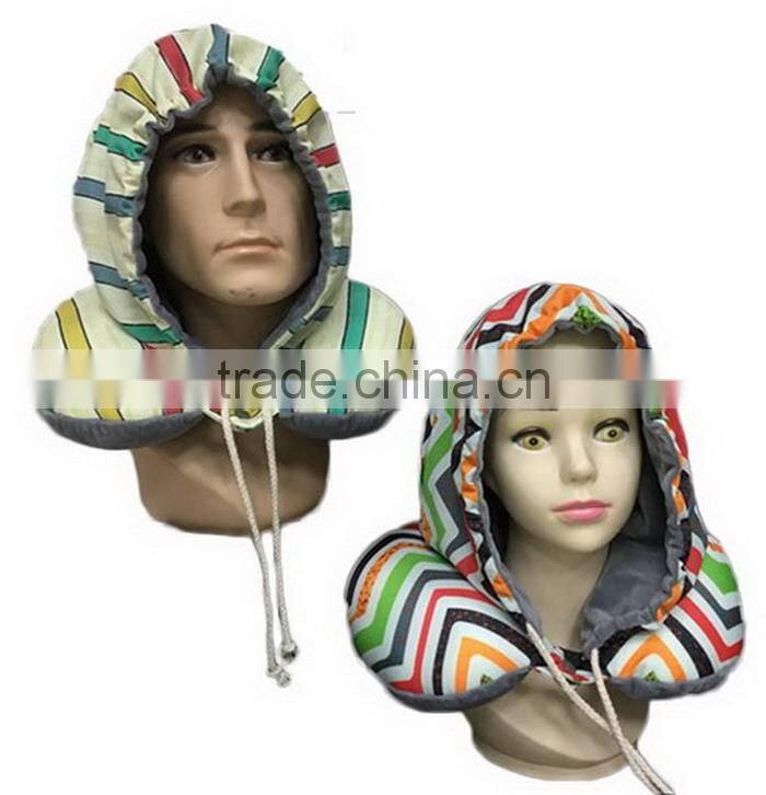 New Design Colorful Strip Car Headrest Neck Support Pillow U Shape with A Rimq Hat