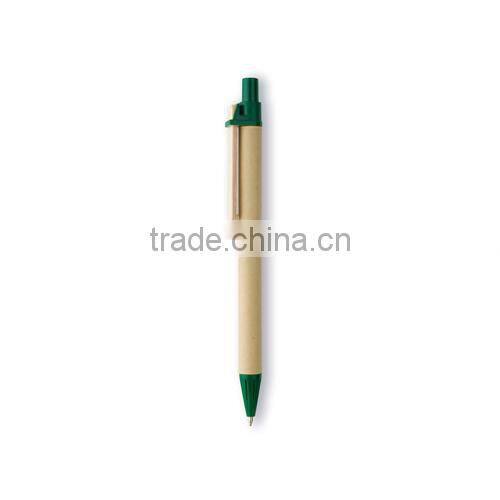 Recycled paper ballpoint pen with cardboard barrel,wooden clip
