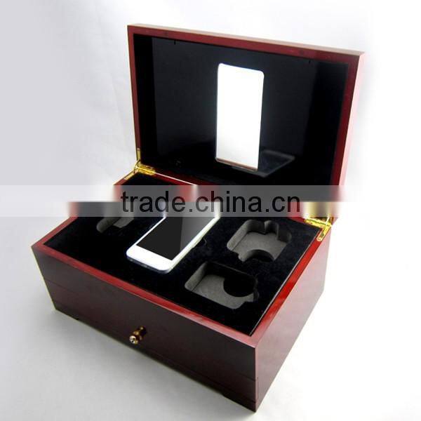 Luxury gift wooden box for iphone 6, 24k gold phone wood gift box packaging