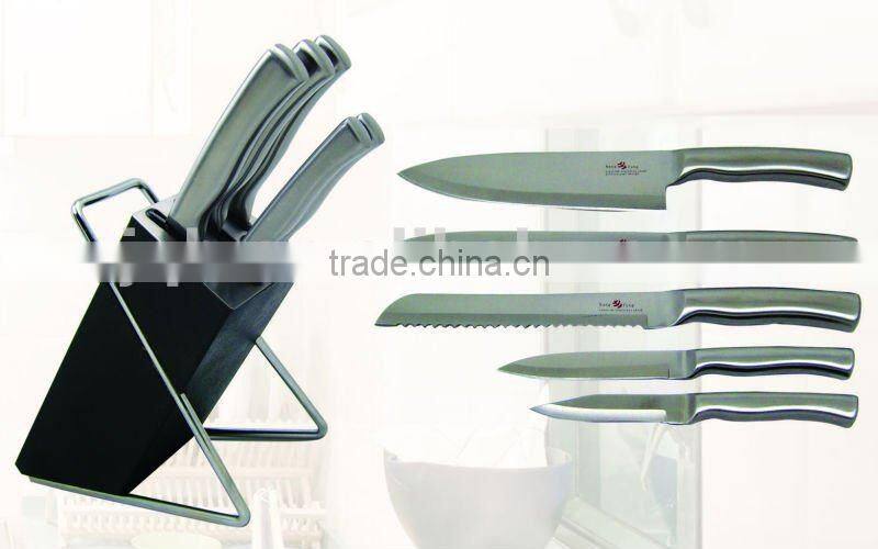 High quality stainless steel kitchen knife set with black acrylic block