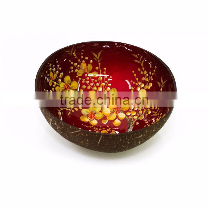 Coconut shell bowls with beautiful panted inside, handmade lacquer coconut bowl, 100% made in Vietnam