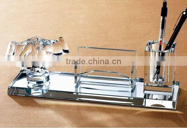 clear crystal office stationery table set with clear pen holder