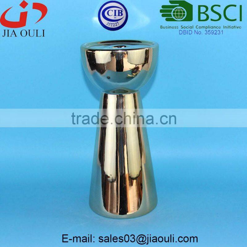 BSCI member factory dolomite electroplated gold christmas pillar candle holder