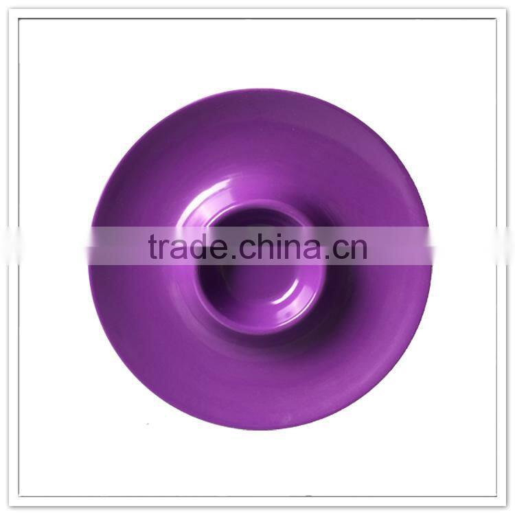 Eco-friendly plastic solid color party used purple melamine customized chip and dip plate