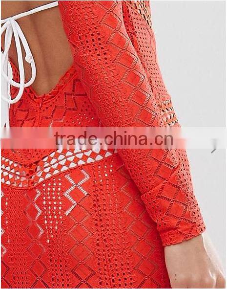 OEM Service Formal Dress Round Neck Sexy Back Open Tight Pencil Women's Lace Long Sleeve Evening Dress