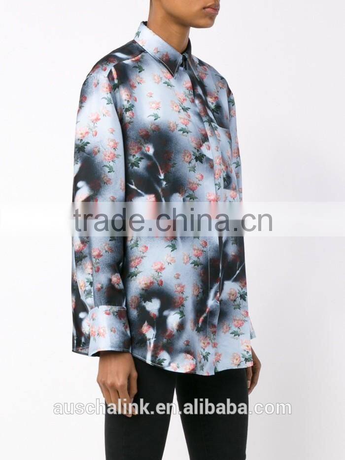 2016 best selling full floral print shirt for women OEM service