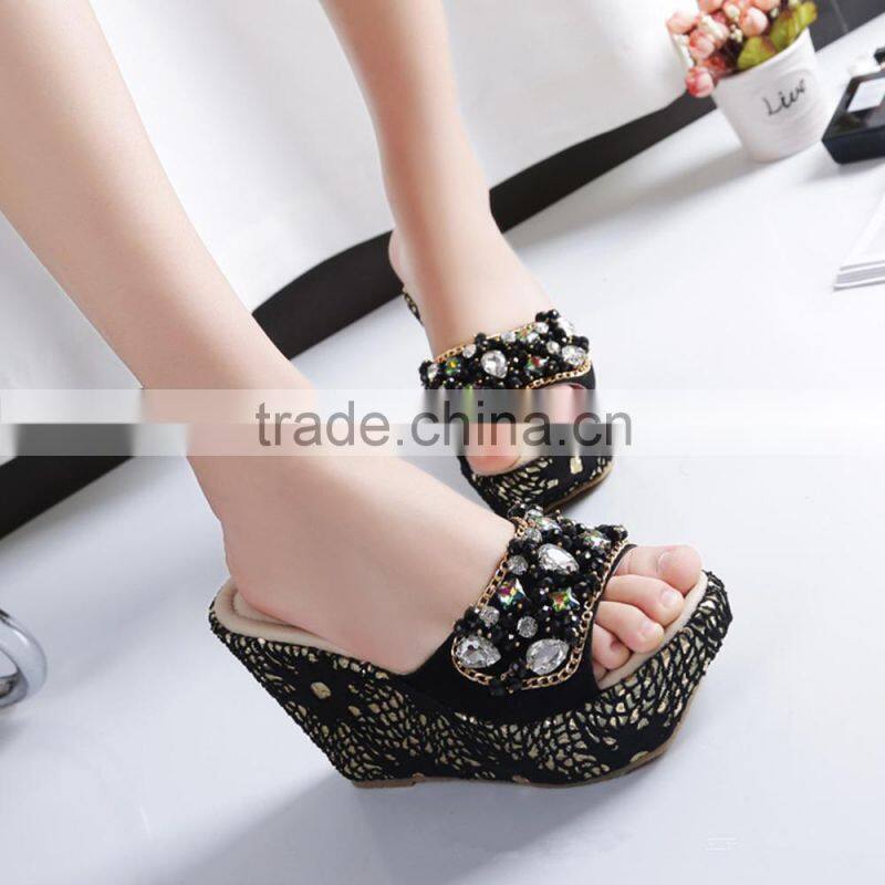 2017 summer style, new style sandals, beaded shoes, lace, lace, chains, beach, Rhinestone slippers, women