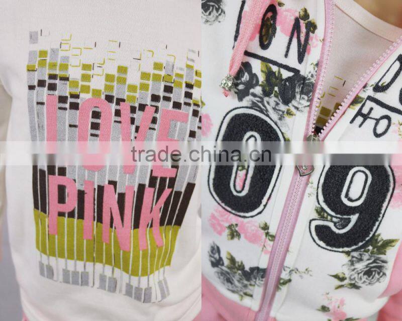 2016 Girls Clothing Set Flower Print Children's Hoodies Jackets+Long Sleeve Inner Shirt+Trousers Three-Piece Suits Kids