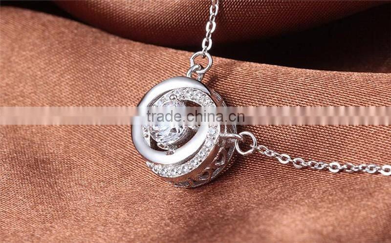 2017 New Design 925 Sterling Silver Double Rings Pendant Necklace