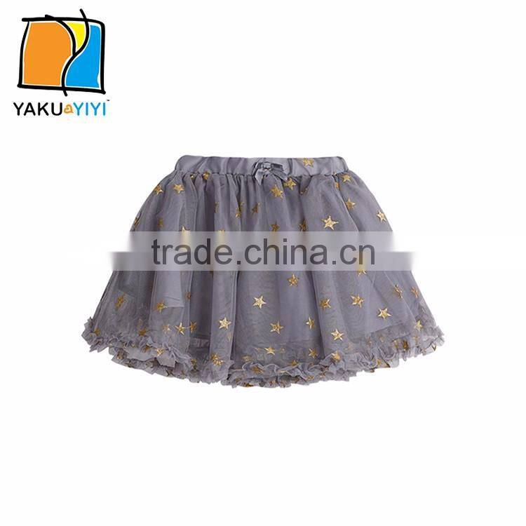 YAKUYIYI Hot Sale Girl Grey Star Print Mesh Overlay Princess Skirts for Wholesale