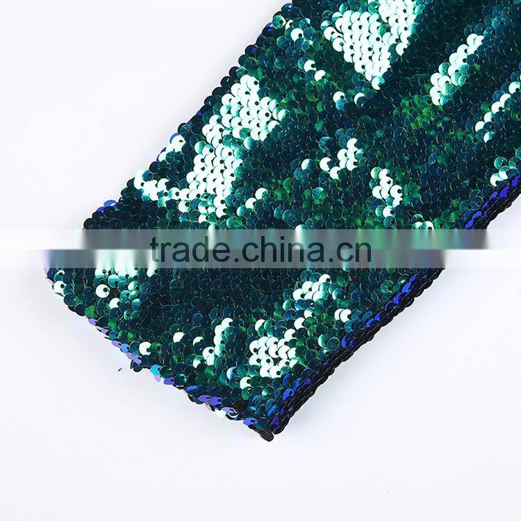 HAODUOYI Blue Sequin Plunge Neck Long Sleeve Evening Party Bodysuit for Wholesale with Low Price