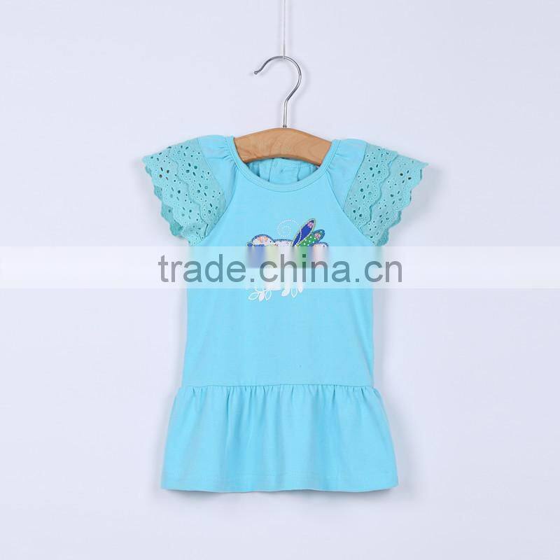 MGOO Popular Cotton Soft Latest Kids Dress Little Girl Crochet Lace Sleeves Pink Pattern Cotton Dress CS008