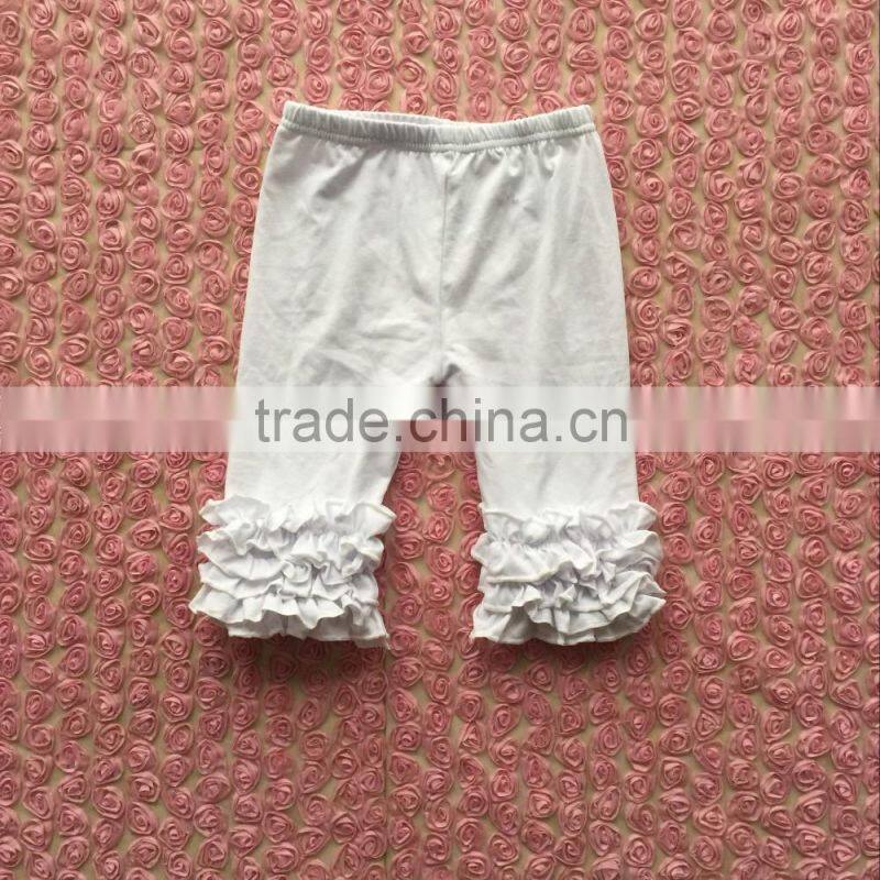 2016 Latest style cotton ruffles cropped trousers baby girls icing ruffles capris pants