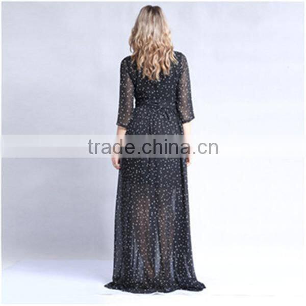 Factory supply polka dot design plus size chiffon maxi dresses