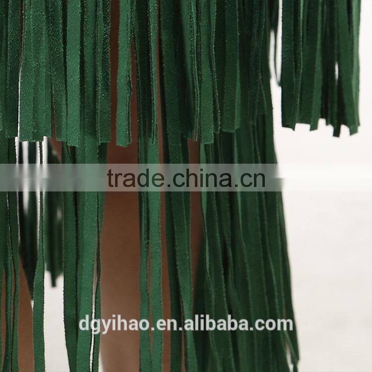 Dongguan Yihao 2015 fashion style high quality faux suede skirt with tassel fashional suede leather skirt