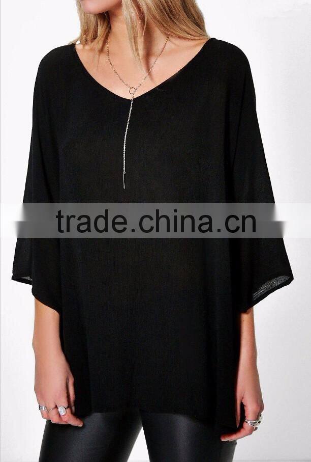 Loose fit oversized dip back blouse wholesale plus size women clothing 2016