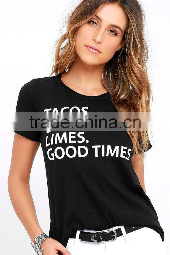 Fashion straight-cut bodice short sleeve women t shirt wholesale 2016